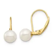 14k Yellow Gold Madi K 6-7mm White Round FW Cultured Pearl Leverback Earrings