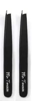 Mr Tweeze Stainless Steel Slant Tweezers, Black (2 Pack) Compares to TweezerGuru