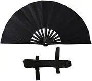 ａ aternee Glitter Foldable Rave Hand Fan Tai Chi Fan for Stage Performance Lightweight, Black