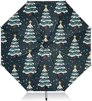 [PDZRMY] UV Protection Travel Umbrella Christmas Tree Snowflake Compact for Rain and Sun - Auto Open and Close UPF 50+ Windproof Portable 46” Sun Umbrella for Women and Men