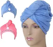 zolyet 2pcs Soft Micro Quick Dry Ha Drying to Water-Absorbe Dry Ha Cap Bath Shower Wrap Turban Towel with Button for All Ha PES and Lengths Deep Blue & Deep
