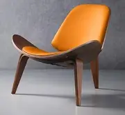 Let's Make Memories Shell Living Room Chair - Mid-Century Modern Tripod Leather Single Sided Accent Chair - Classic Design Lounge Chair with Upholstered and Tripod Walnut Finish Comfort Backrest,Walnut + orange leather pad
