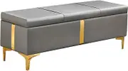 Shoe Bench Bed End Bench Long Bench,Flip Storage Shoe Bench Leather Seat Alloy Stool Foot,Full Sponge Cushion Invisible Storage Box Suitable for Entrance Hallway Bedroom Living Room(Dark Gra