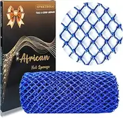 SPMKTBOZAI African Net Sponge Authentic, African Exfoliating Sponge Real African Net Black Owned, African Bath Sponge Back Scrubber, Body Exfoliator Shower Bath Accessories (Blue)