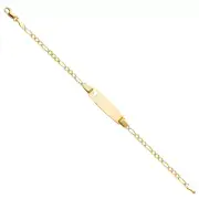 Real 14K Two Tone Gold 6"Inch Figaro Chain Child Kid Baby Heart ID Bracelet