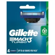 Gillette Mach 3 Turbo Replacement Razor Blades 4 Pack 60 Shaves FREE POST