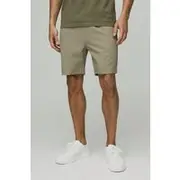 Mens Taupe Elasticated Waist Relaxed Mid Length Seersucker Shorts