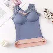 [ANRIO] Women's Velvet Thermal Underwear with Wireless Bra Plus Size Warm Vest Tops Slim Fit Tank Top Inner Wear Undershirts (Color : Blue, Size : M/Medium(40-65kg))