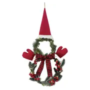 Lighted Christmas Wreath Decoration with Hat and Bow Snowman Shape Wreath for Front Door Home Decor