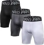 [LNFINTDO] Pack of 3 Men's Compression Shorts, Quick-Drying Compression Shorts, Breathable Baselayer Sports Trousers, Men's Running Underwear, Cycling Shorts
