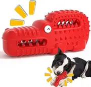 Zimtty Indestructible Squeaky Dog Chew Toys for Aggressive Chewers, Tough Alligator Rubber Super Chewer Dog Toys (Red-Crocodile)