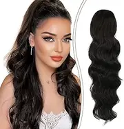 Black Ponytail Extensions With Drawstring - Long Wrapped Hairpiece Natural Synthetic Hair for Women - Afro Braid Approx. 60 cm 1B 092G