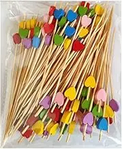 100Pcs Fruit Toothpicks,4.7inch Heart-Shaped Bamboo Cocktail Picks,Heart Shape FruitForks Mini Colorful Toothpick for Cake,Barbecues,Fruit Kabobs, Snacks, Tapas,Dessert Pastry Party