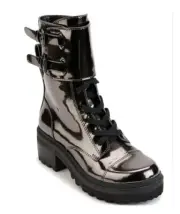 DKNY Womens Bart Metallic Gunmetal Double Buckle Strap Back Pull Tab Boot Size 8