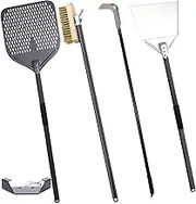 Pizza Oven Tools Set of 4 13" Perforated Pizza Peel 43" Copper Clean Brush and Steel Scraper 49" Cleaning Rake 41.3" Ash Shovel Compatible with All Oven Gift Hooks