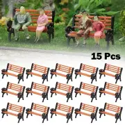 15Pcs Model Train Park Bench Chair Set Miniature Landscape Accessories