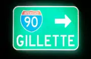 GILLETTE Interstate 90, Wyoming route road sign 18"x12", Moorcroft, Sundance