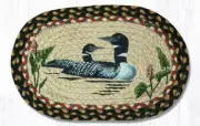 Set of 2 Braided Jute Oval Placemat/Trivet/Swatch. LOON BIRD. Earth Rugs.10 x15"
