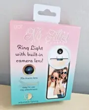 Selfie Ring Light built in camera w clip lens adjustable lighting 20x macro lens