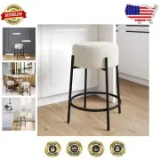 Isaac 24" Modern Backless Bar Stool with Padded Boucle Seat - Boucle White/Black