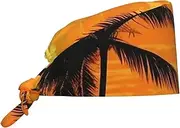 [POCUK] Tropical Palm Trees Scene Sunset Comfortable Cleaning Work Cap Cooking Catering Chef Kitchen Beanie Adjustable Strap Black, Black, One Size