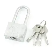 Cabinet Locking 40mm Wide Silver Tone Metal Long Hook Padlock + 4 Keys