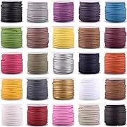 KONMAY 25 Colors Mixed Faux Suede Leather Cord, 2.65x1.5mm Micro Fiber Leather String Vegan Leather Lacing for Jewelry Making Beading and Crafting