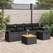 6 Piece Garden Sofa Set with Cushions Black Poly Rattan, Furniture Sets, Patio Furniture
