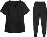 [yuksok] Women Scrubs Suit Set Nursing Uniform Classic Comfortable Quick Drying Elastic Waist Scrub Top and Pants Nurse Work Clothing