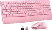 MEETION Wireless Keyboard and Mouse, Full-Sized Cordless Keyboard with Wrist Rest and 3 DPI Adjustable Mouse, 2.4G Wireless Connection, Compatible with PC/Computer/Laptop/Windows/Mac, Pink