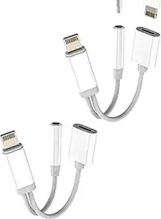Lightning to Aux 3.5mm Jack Adapter (2Pack)2in1 Charger Headphone Splitter for iPhone 14 13 Pro Max for iPad Adaptor Audio Cable for Apple Connector Earphone Accessories Car Dual Converter Dongle Cord