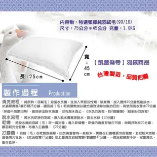 【凱蕾絲帝】台灣製造1入-90%純羽絨帝王級羽絨枕(立體純棉防絨布)