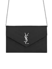 Saint Laurent Envelope Chain Wallet in Grain de Poudre Embossed Leather