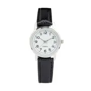 Womens Classic Analogue Watch with Silver Case & Black Strap