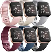 6 Pack Sport Bands Compatible with Fitbit Versa 2 / Fitbit Versa/Versa Lite/Versa SE Band, Classic Soft Silicone Replacement Wristband Strap for Fitbit Versa Smart Watch Women Men
