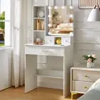 White Vanity Desk With Large Mirror &10 Led Bulbs Drawers Makeup Dressing Table