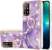 [HUHI] Case Compatible with Oppo A74 5G/A93 5G/A54 5G/A93S 5G, Luxury Shiny Marble IMD Slim Cover with 360 Degree Rotation Ring Holder for Oppo A74 5G (Dark Purple)