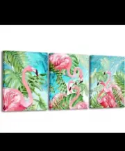Canvas Wall Art 3 Pieces Flamingo Wall Art Boho Decor for Bedroom 12x16x3 Inch
