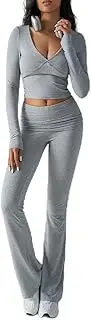 Women's Slim-Fit Knit Tracksuit Set - Long Sleeve Top & Pants, Stretchy Polyester/Elastane, Casual Sportswear,Outdoor Sports, Gym Yoga Pilates (XS-XL)