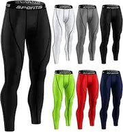 [Riyiper] 6 Pcs Men's Compression Pants Athletic Running Tights Rapid Dry Men's Leggings for Sports Thermal Base Layer Bottoms for Yoga