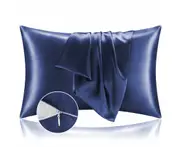 Satin Silk Pillowcases 2 Pack with Hidden Zipper, Navy Pillow Cases Queen Size Set of 2, Super Soft and Cooling Pillow Case with Envelope Closure (