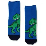 Brilliant Basics Kids Dinosaur Print Home Sock - Blue & Green - Size 5-8