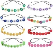 9pcs Sunflower Headband Hippie Flower Crown Headband for Women Elastic Floral Headband Daisy Hair Wreath for Girls Sunflower Hair Accessories (Style 1, One size)