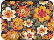 Quilted Laptop Sleeve Retro Flower Orange Carrying Computer Bag Case for 14 Inch