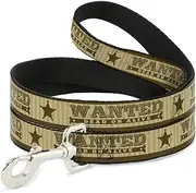 Buckle-Down Pet Leash - Wanted-Dead OR Alive/Star Tans - 4 Feet Long - 1" Wide