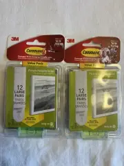 3M Command Large Picture 12 Hanging Strips, Damage Free Hanging *Lot Of 2 *NEW*