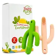 (2 PACK) Baby Munka Cactus Infant Teether Soft Baby Training Toothbrush Silicone