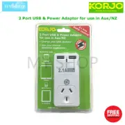 KORJO 2 Port USB & Power Plug Adaptor for use in AUS/NZ, Rapid Charge