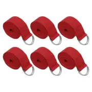 6Pcs 8 Feet Cotton Yoga Strap Belt Stretch Bands with D-Ring Buckle, Red