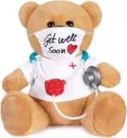 BRUBAKER Teddy Bear 14 Inch- Get Well Soon - Toy Gift with Mask and Stethoscope
